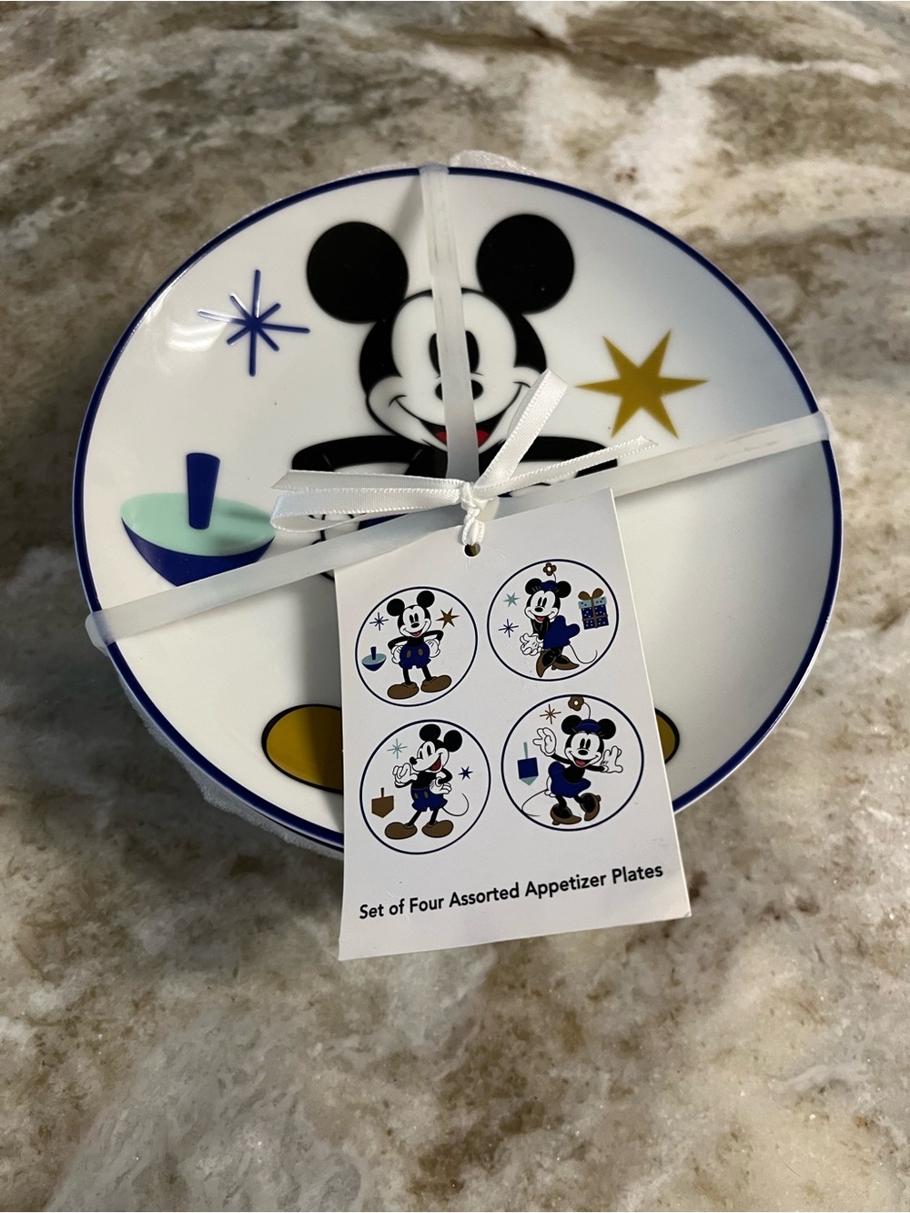 Set of 4 Disney White Ceramic Plate with Black Logo